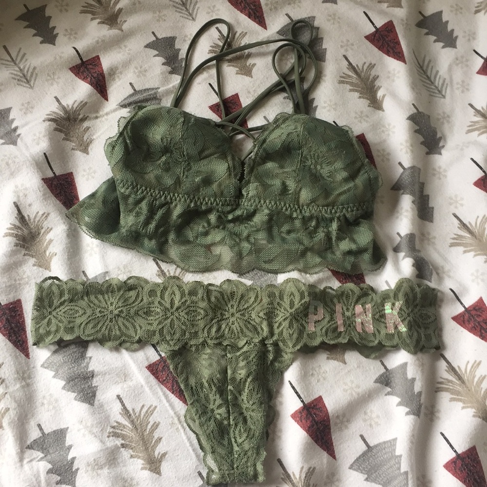 VS PINK matching bralette and panty set.